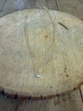 Gold Double-Layer Necklace with Heart and Crystal Accents